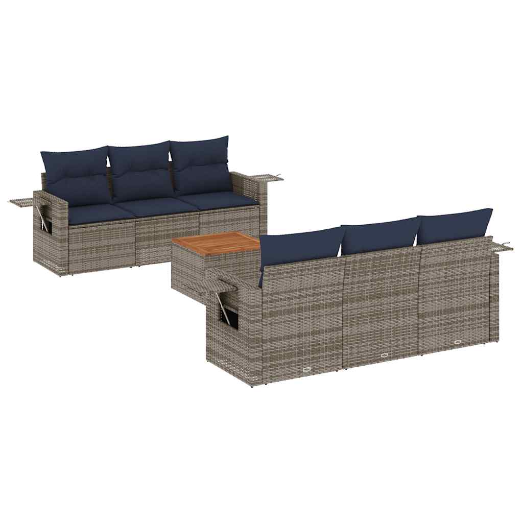 7-teiliges Gartensofa-Set mit Kissen, grau, Polyrattan