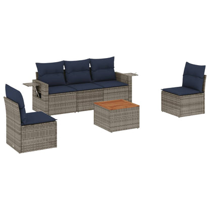 6-teiliges Gartensofa-Set mit Kissen, grau, Polyrattan