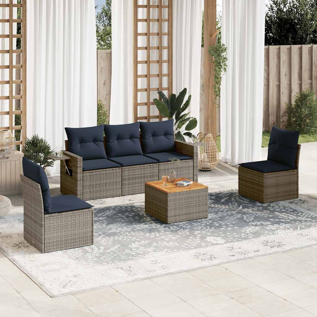 6-teiliges Gartensofa-Set mit Kissen, grau, Polyrattan