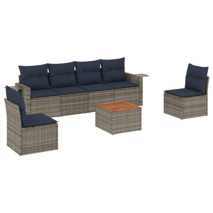 7-teiliges Gartensofa-Set mit Kissen, grau, Polyrattan