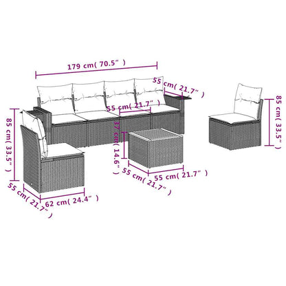 7-teiliges Gartensofa-Set mit Kissen, grau, Polyrattan