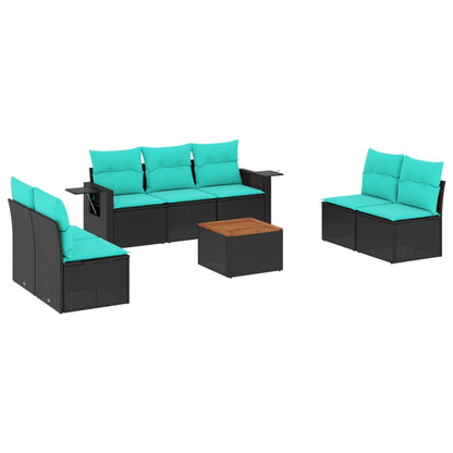 8-teiliges Gartensofa-Set mit Kissen, schwarzes Polyrattan
