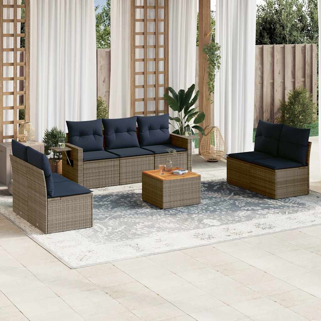8-teiliges Gartensofa-Set mit Kissen, grau, Polyrattan