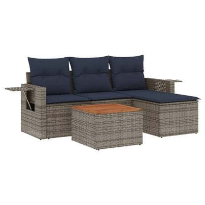 5-teiliges Gartensofa-Set mit Kissen, grau, Polyrattan