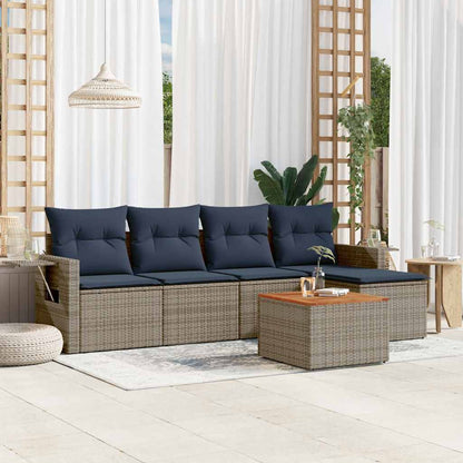 6-teiliges Gartensofa-Set mit Kissen, grau, Polyrattan