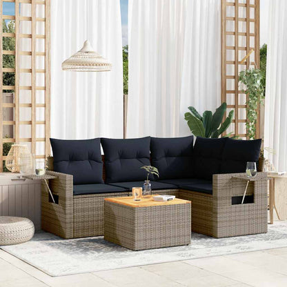 5-teiliges Gartensofa-Set mit Kissen, grau, Polyrattan