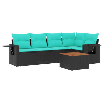 6-teiliges Gartensofa-Set mit Kissen, schwarzes Polyrattan