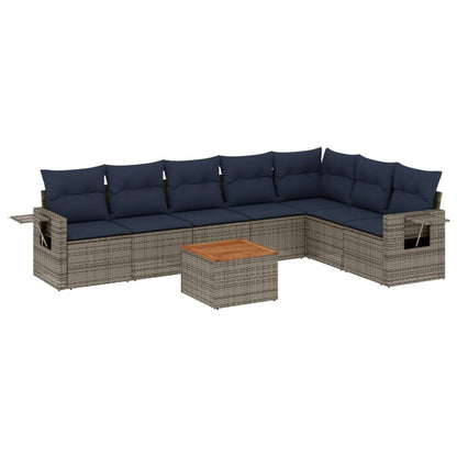 8-teiliges Gartensofa-Set mit Kissen, grau, Polyrattan