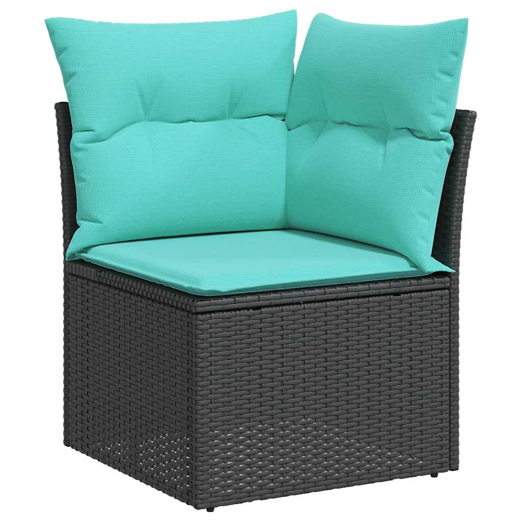 12-teiliges Gartensofa-Set mit Kissen, schwarzes Polyrattan