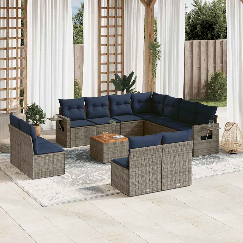 12-teiliges Gartensofa-Set mit Kissen, grau, Polyrattan