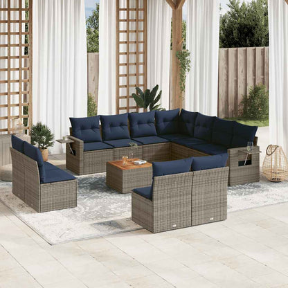 12-teiliges Gartensofa-Set mit Kissen, grau, Polyrattan