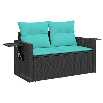 12-teiliges Gartensofa-Set mit Kissen, schwarzes Polyrattan