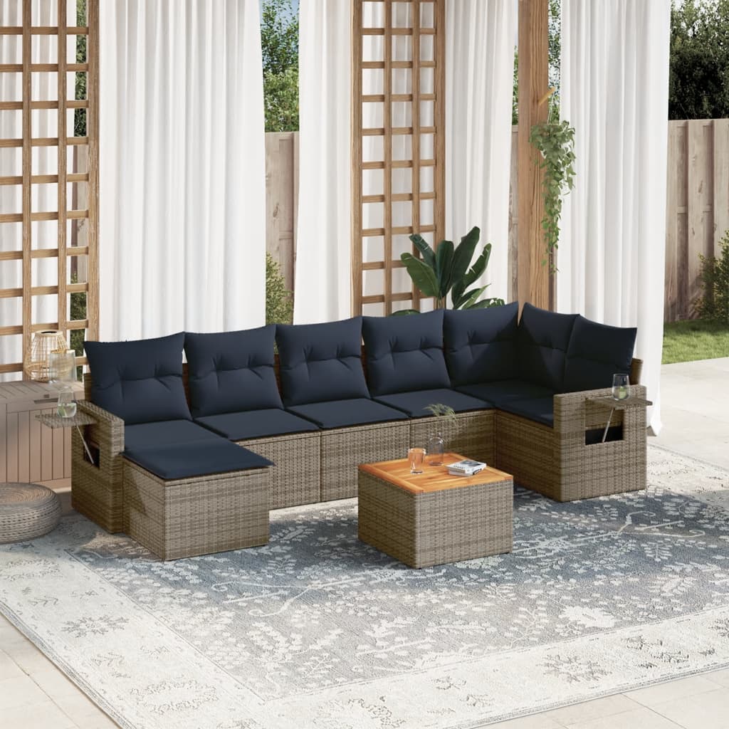 8-teiliges Gartensofa-Set mit Kissen, grau, Polyrattan