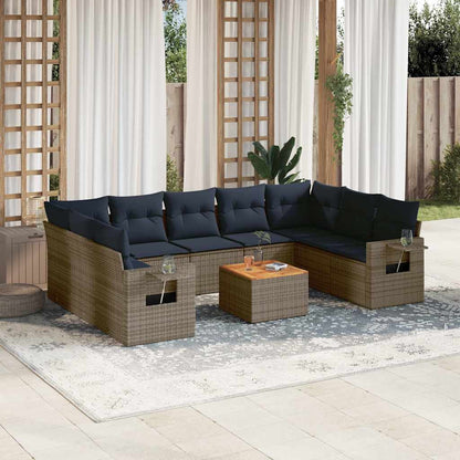 10-teiliges Gartensofa-Set mit Kissen, grau, Polyrattan