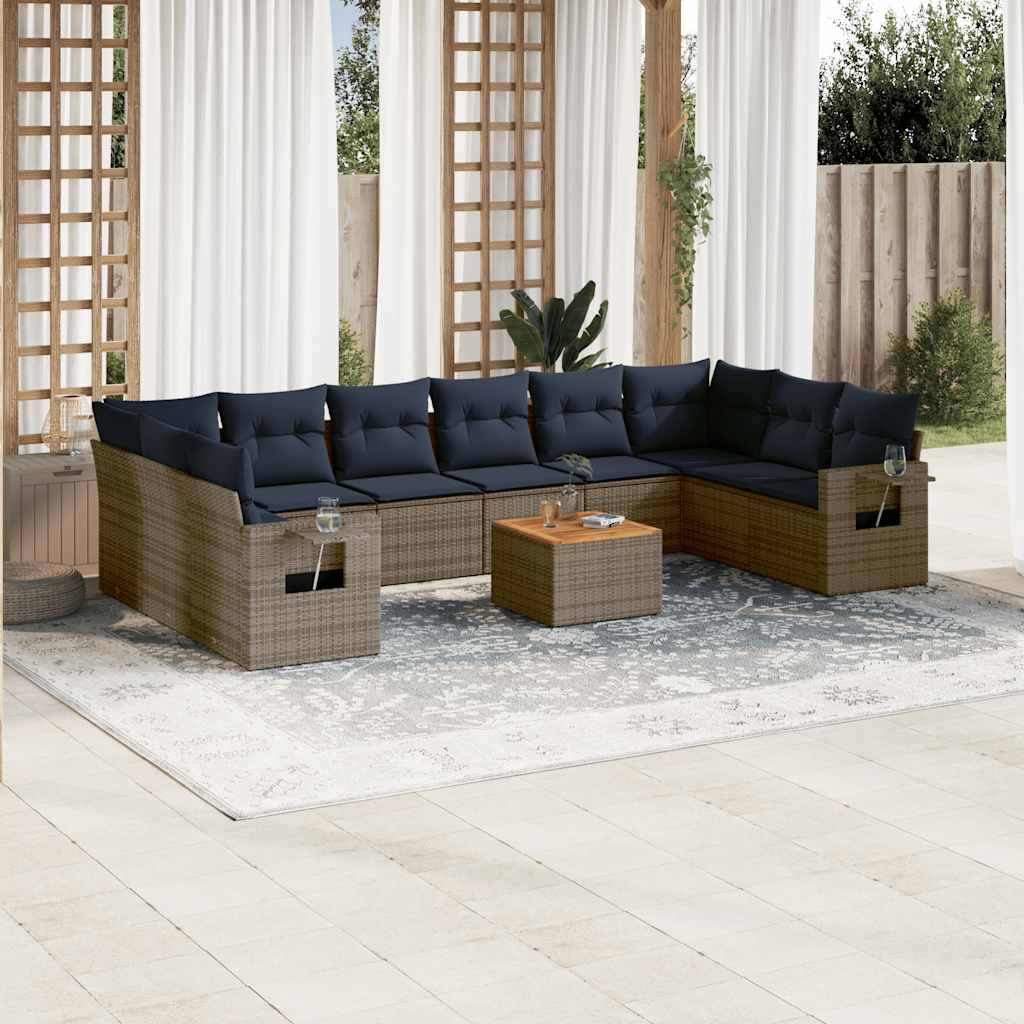 11-teiliges Gartensofa-Set mit Kissen, grau, Polyrattan