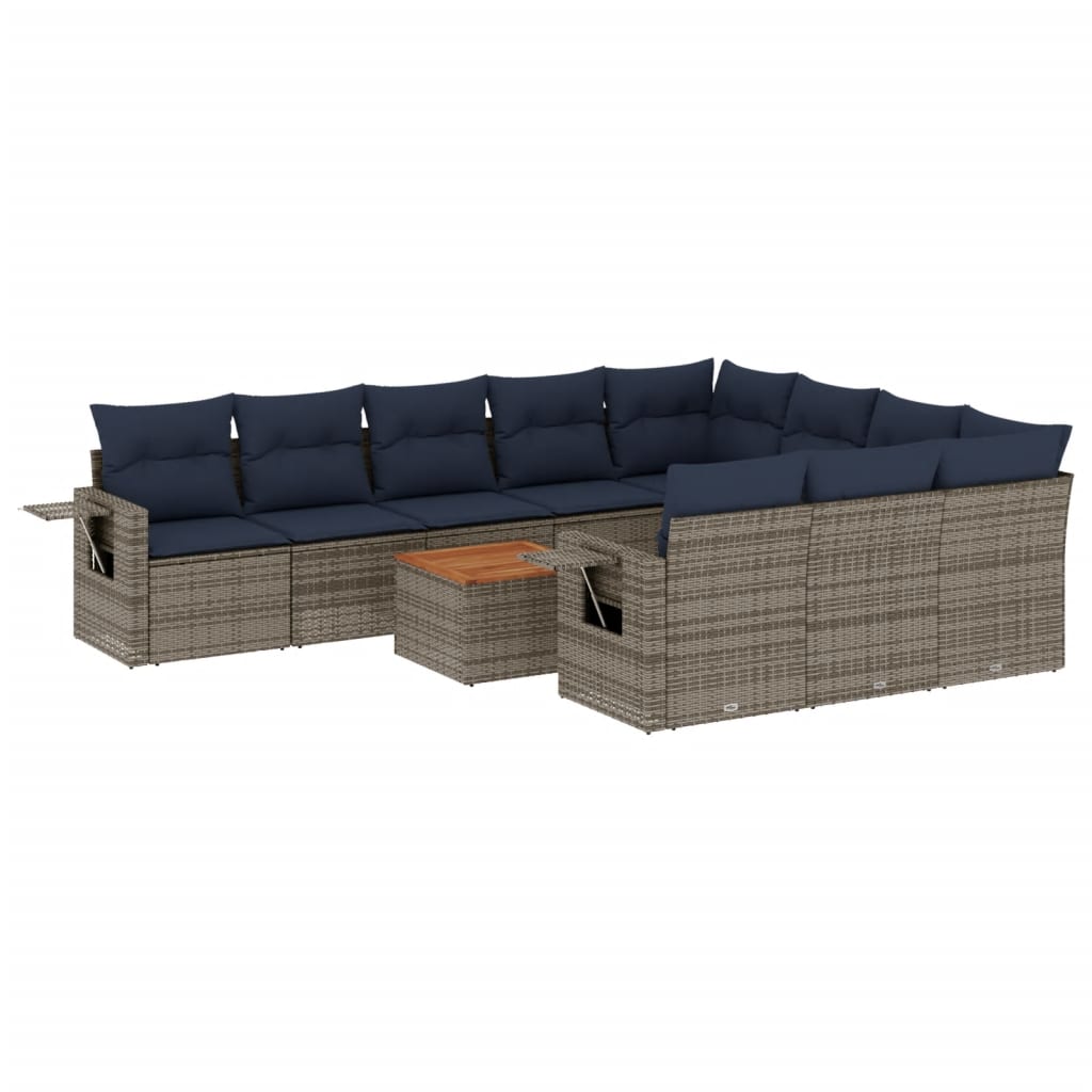 11-teiliges Gartensofa-Set mit Kissen, grau, Polyrattan