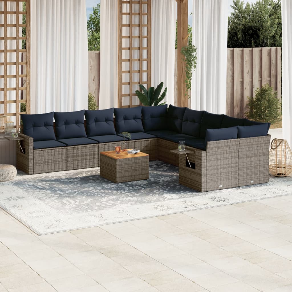 11-teiliges Gartensofa-Set mit Kissen, grau, Polyrattan