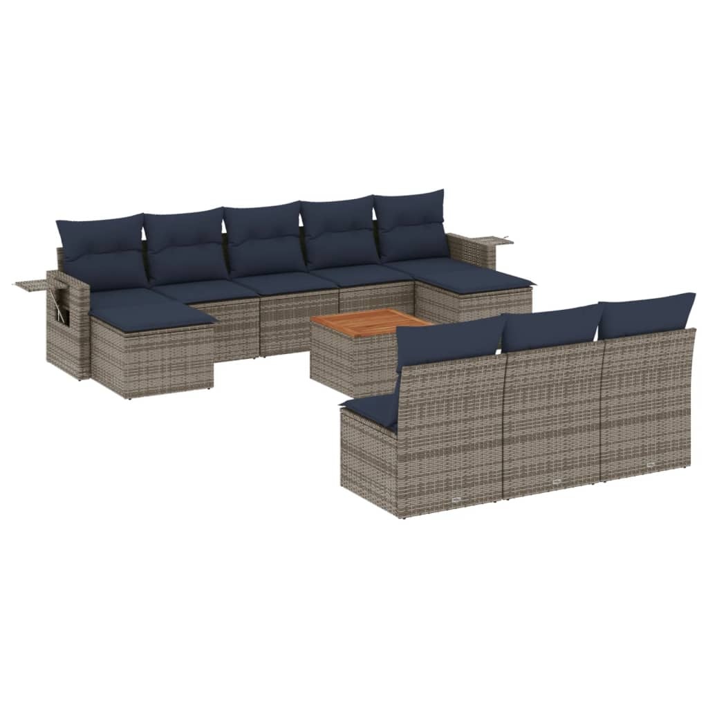11-teiliges Gartensofa-Set mit Kissen, grau, Polyrattan