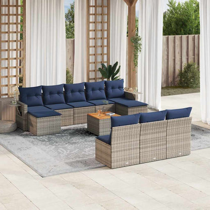 11-teiliges Gartensofa-Set mit Kissen, grau, Polyrattan