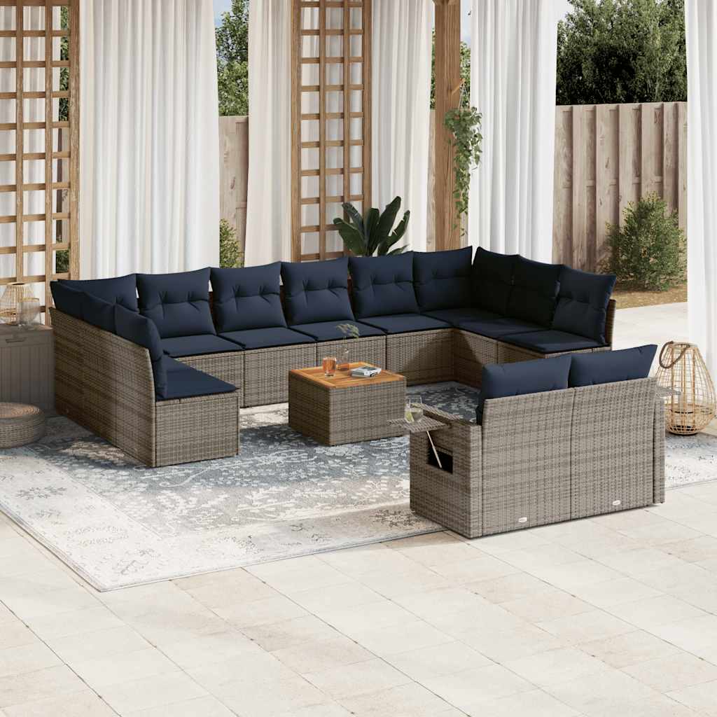 13-teiliges Gartensofa-Set mit Kissen, grau, Polyrattan