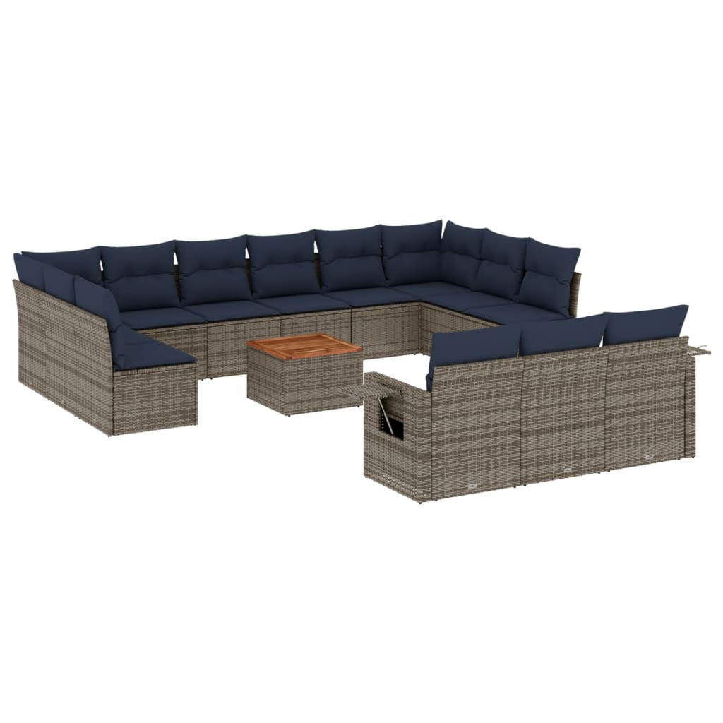 14-teiliges Gartensofa-Set mit Kissen, grau, Polyrattan