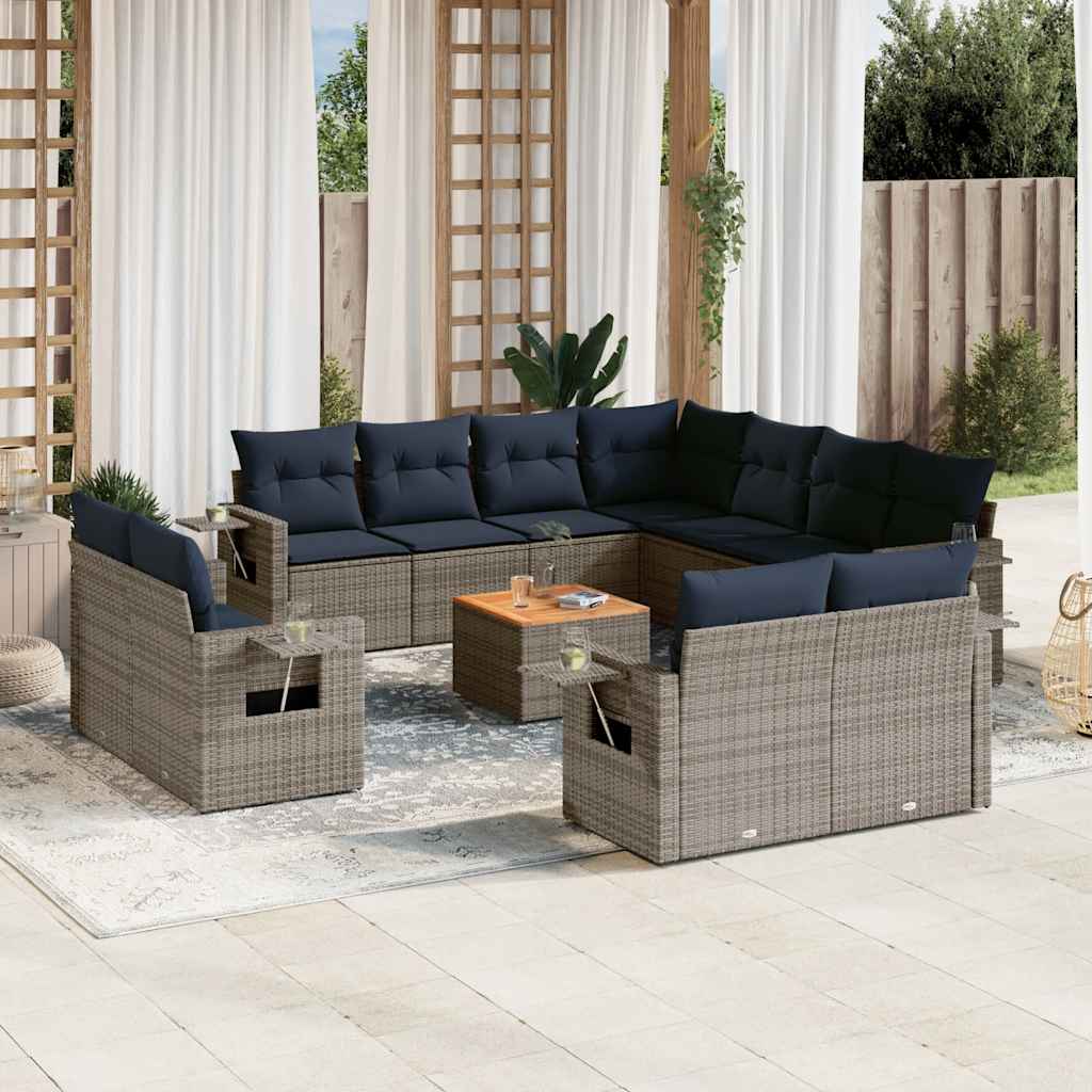 12-teiliges Gartensofa-Set mit Kissen, grau, Polyrattan