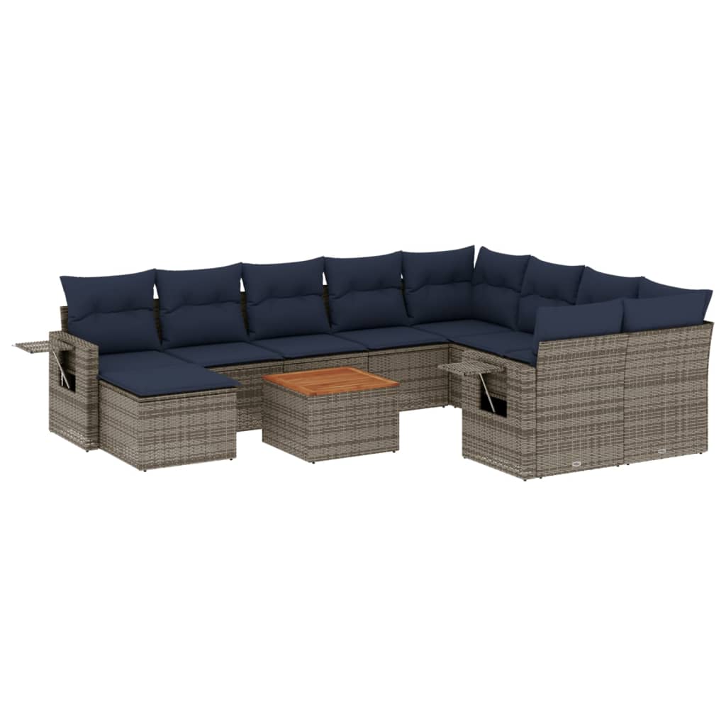 11-teiliges Gartensofa-Set mit Kissen, grau, Polyrattan