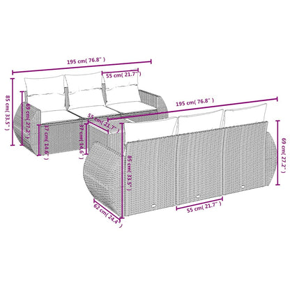 7-teiliges Gartensofa-Set mit Kissen, grau, Polyrattan