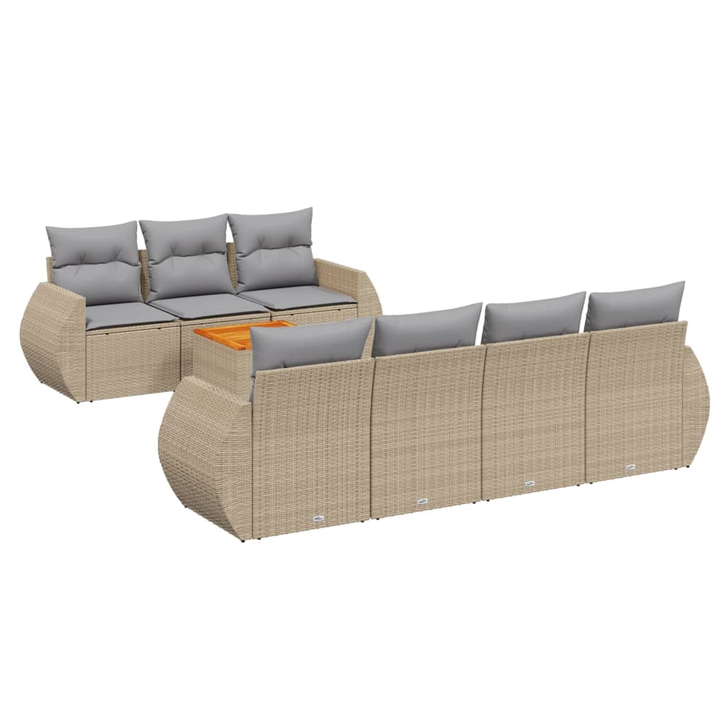 8-tlg. Garten-Sofagarnitur mit Kissen Beige Poly Rattan