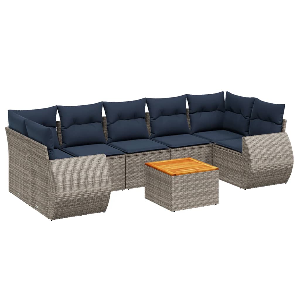 8-teiliges Gartensofa-Set mit Kissen, grau, Polyrattan