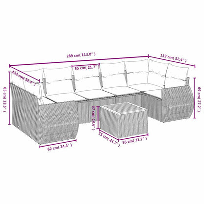 8-teiliges Gartensofa-Set mit Kissen, grau, Polyrattan