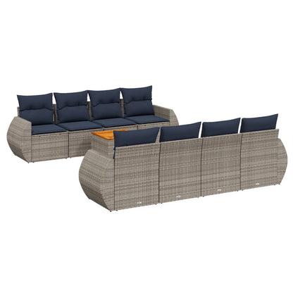 9-teiliges Gartensofa-Set mit Kissen, grau, Polyrattan