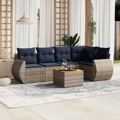 6-teiliges Gartensofa-Set mit Kissen, grau, Polyrattan