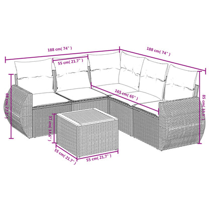 6-teiliges Gartensofa-Set mit Kissen, grau, Polyrattan