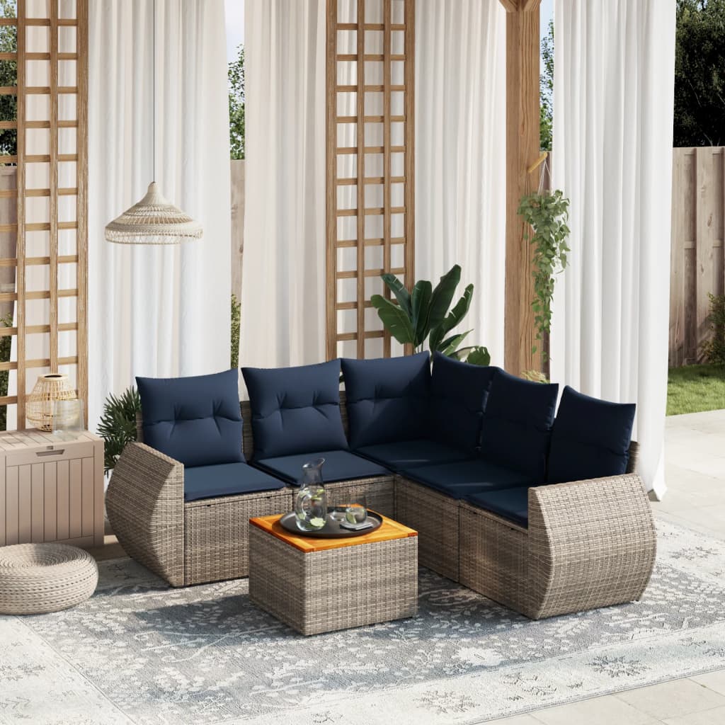 6-teiliges Gartensofa-Set mit Kissen, grau, Polyrattan