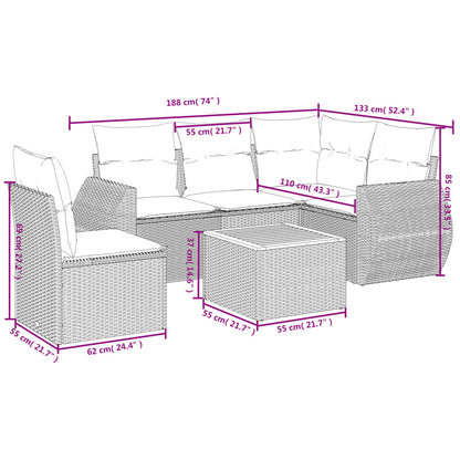 6-teiliges Gartensofa-Set mit Kissen, grau, Polyrattan