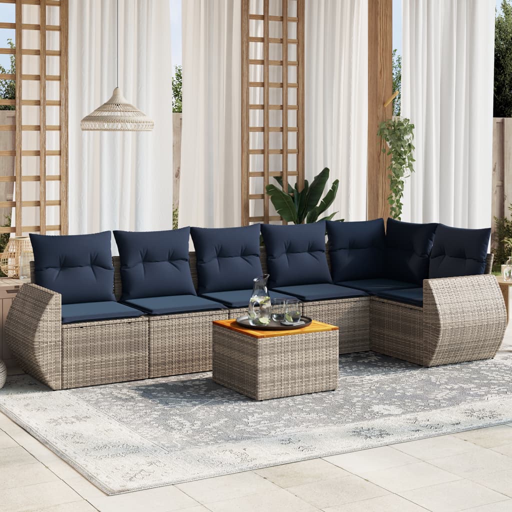 7-teiliges Gartensofa-Set mit Kissen, grau, Polyrattan