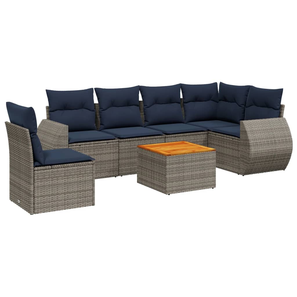 7-teiliges Gartensofa-Set mit Kissen, grau, Polyrattan