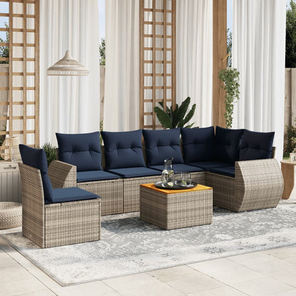 7-teiliges Gartensofa-Set mit Kissen, grau, Polyrattan