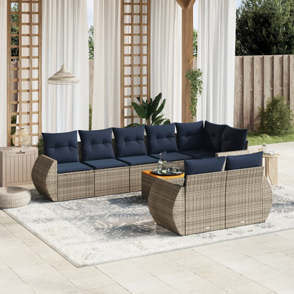 9-teiliges Gartensofa-Set mit Kissen, grau, Polyrattan
