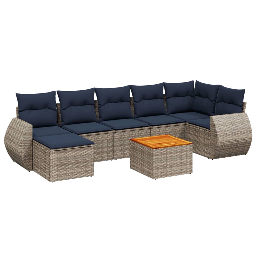8-teiliges Gartensofa-Set mit Kissen, grau, Polyrattan