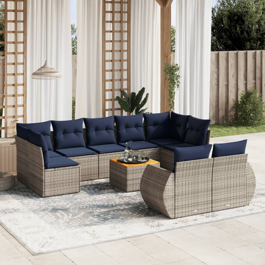 10-teiliges Gartensofa-Set mit Kissen, grau, Polyrattan