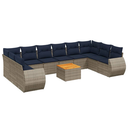 11-teiliges Gartensofa-Set mit Kissen, grau, Polyrattan