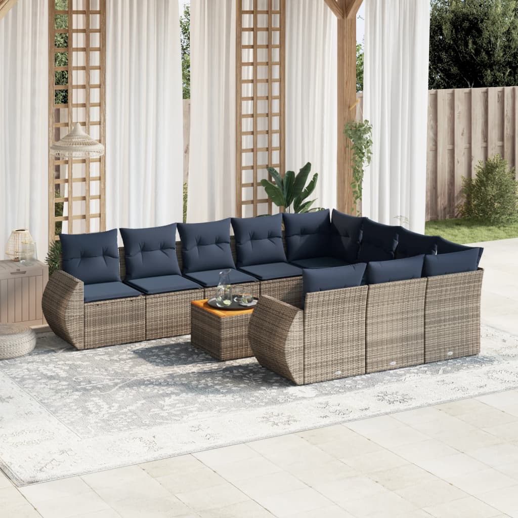 11-teiliges Gartensofa-Set mit Kissen, grau, Polyrattan