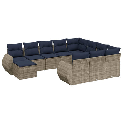 11-teiliges Gartensofa-Set mit Kissen, grau, Polyrattan