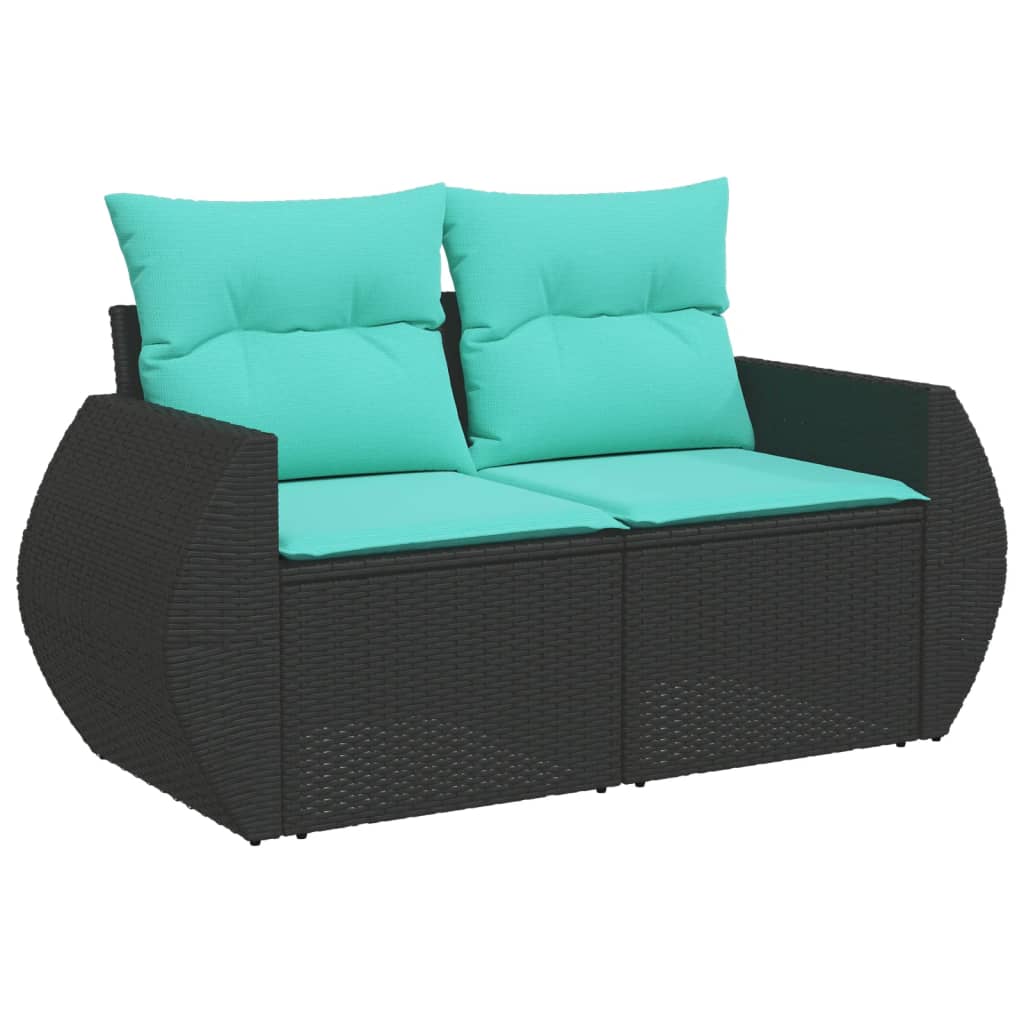 11-teiliges Gartensofa-Set mit Kissen, schwarzes Polyrattan