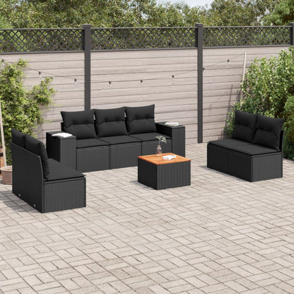 8-tlg. Garten-Sofagarnitur mit Kissen Schwarz Poly Rattan