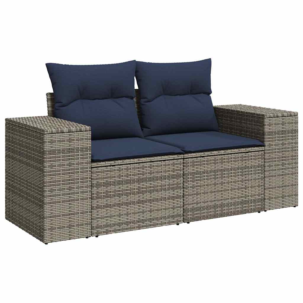 9-teiliges Gartensofa-Set mit Kissen, grau, Polyrattan