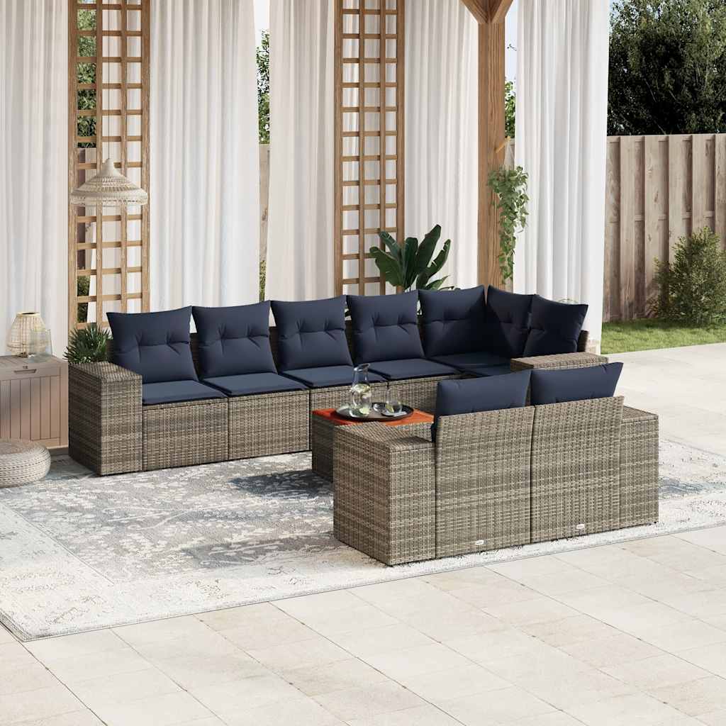 9-teiliges Gartensofa-Set mit Kissen, grau, Polyrattan