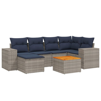 7-teiliges Gartensofa-Set mit Kissen, grau, Polyrattan